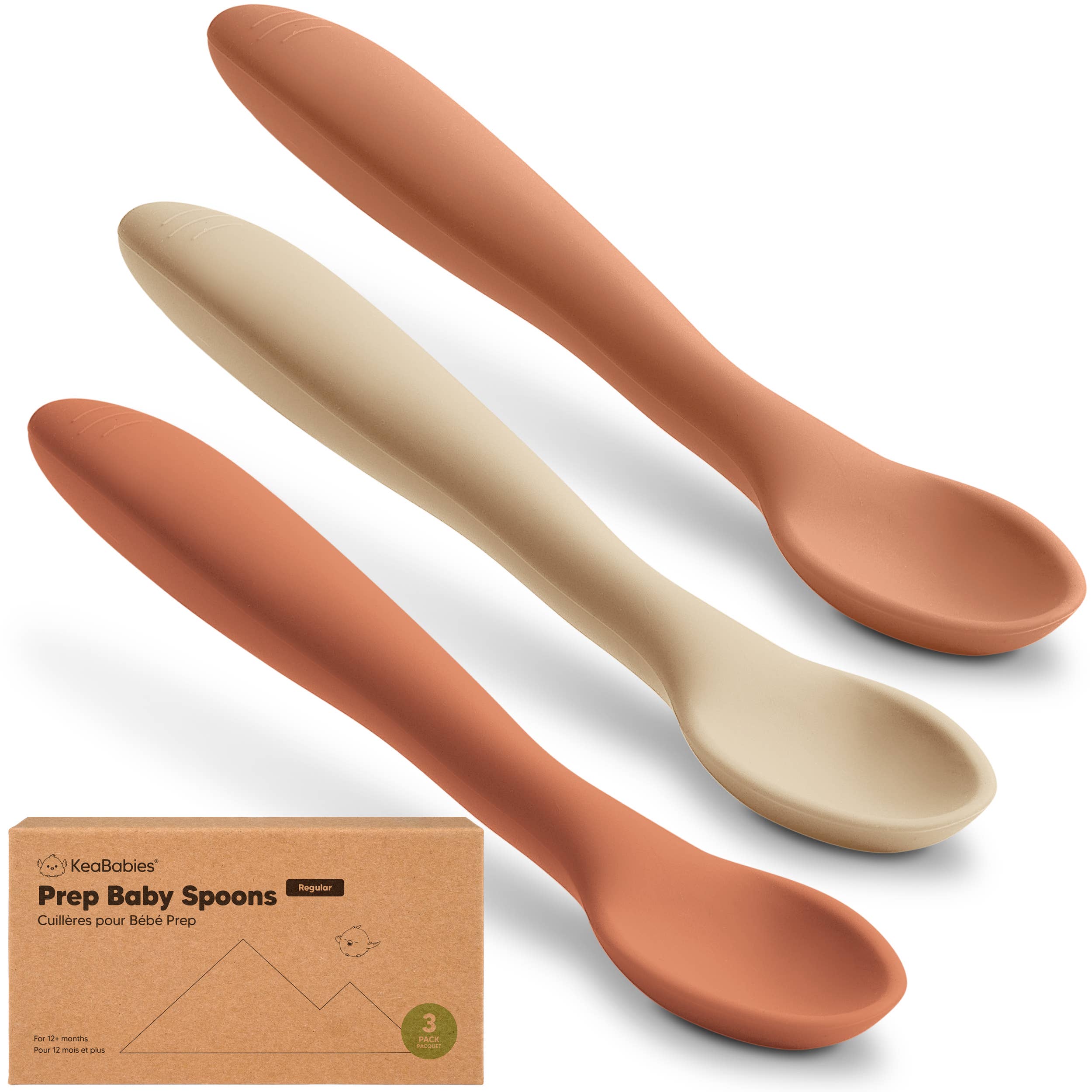 3-Pack silicone baby spoons for toddlers, BPA-free, comfortable grip for self-feeding, gentle on gums.