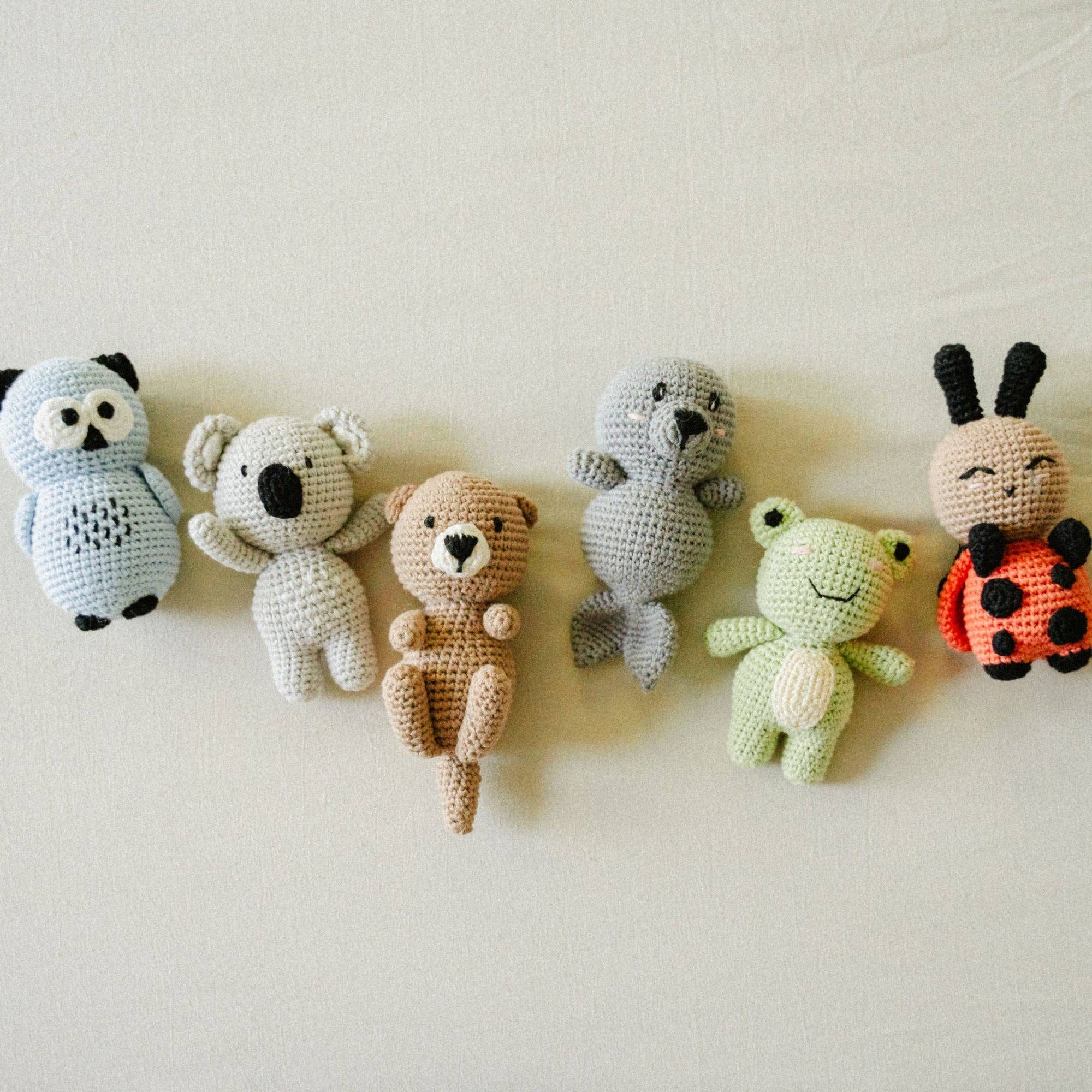 Adorable crochet animals including Snuggle Buggle ladybug, perfect first toys for babies and imaginative play for toddlers.
