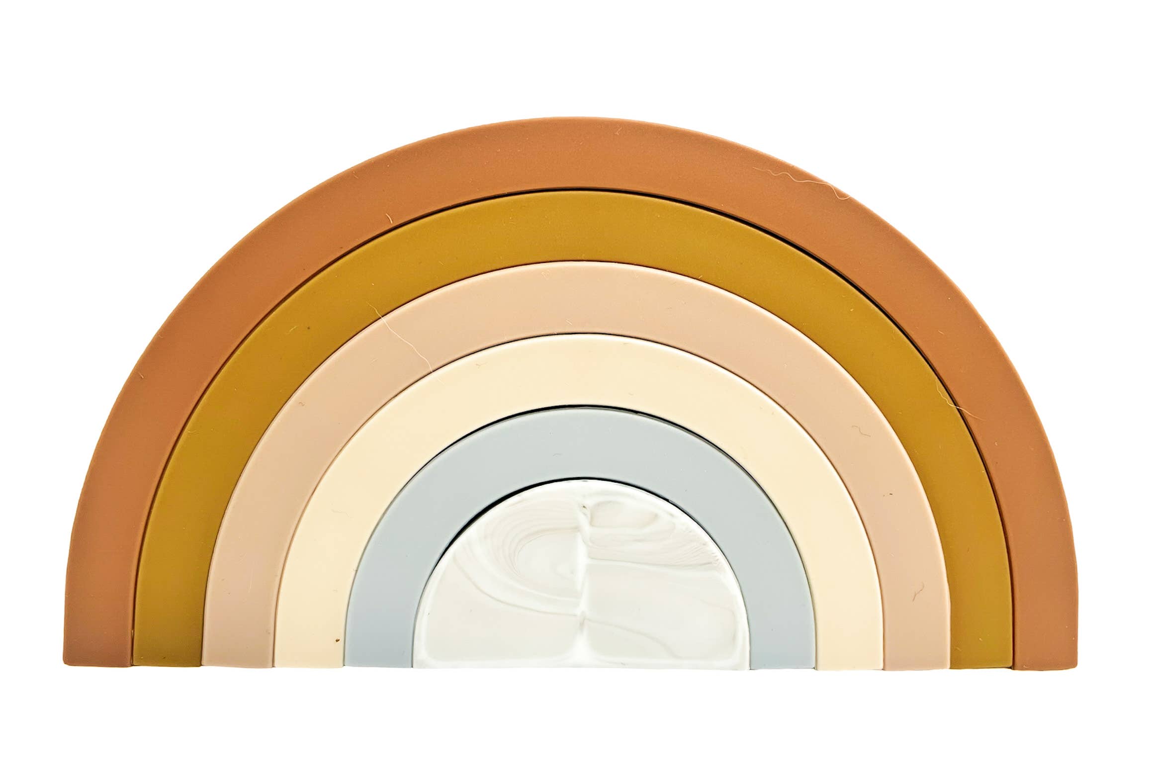 Rainbow Nesting Toy in Nude by Marlowe and Sage, eco-friendly teething essentials with earthy colors for sustainable play.