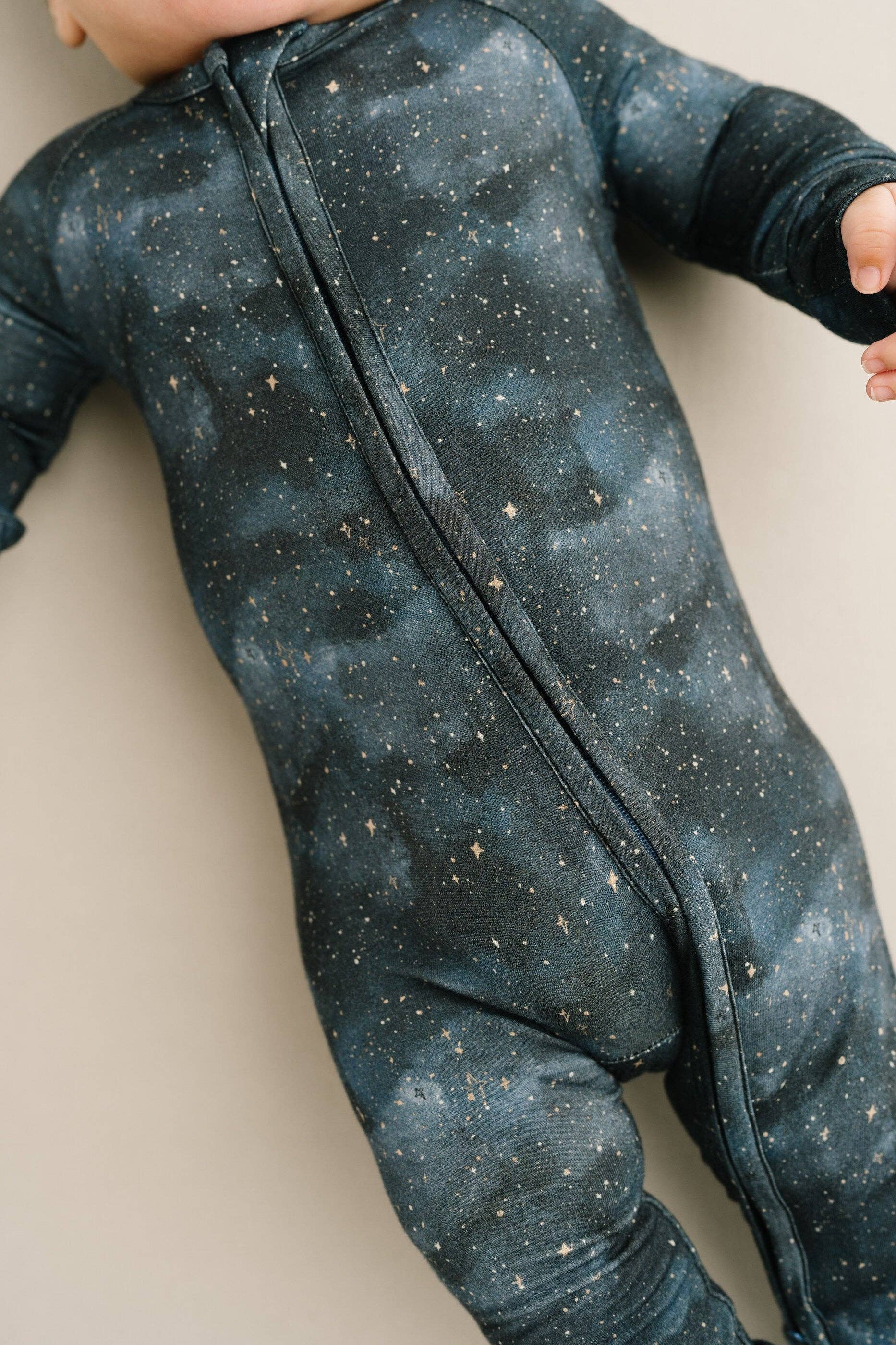Baby in Moonlight Bamboo Sleeper by Little One Shop, 6-12M; soft, breathable, and stretchy for dreamy comfort.