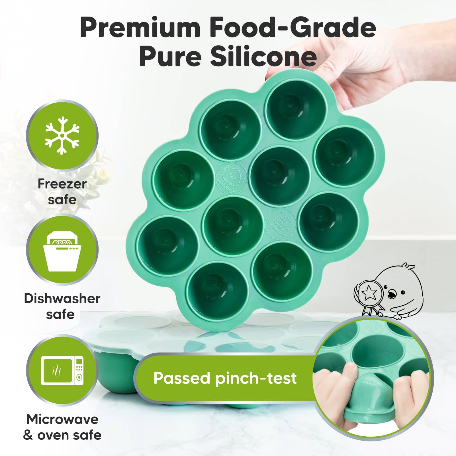 KeaBabies Silicone Baby Food Freezer Tray with 10 pods, BPA-free, freezer and dishwasher safe.