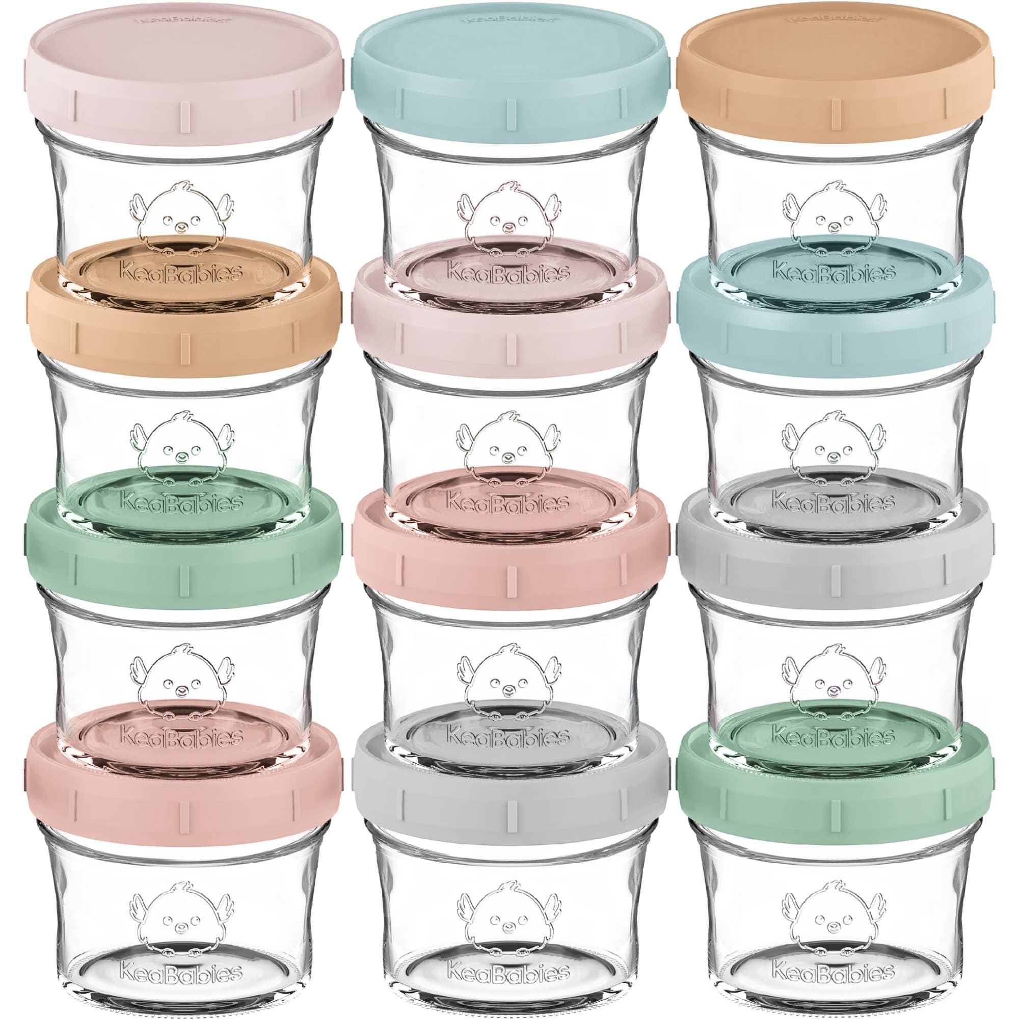 KeaBabies - 12pk Prep Baby Food Storage Containers, Leak-Proof Food Jars-Giggles N Gear