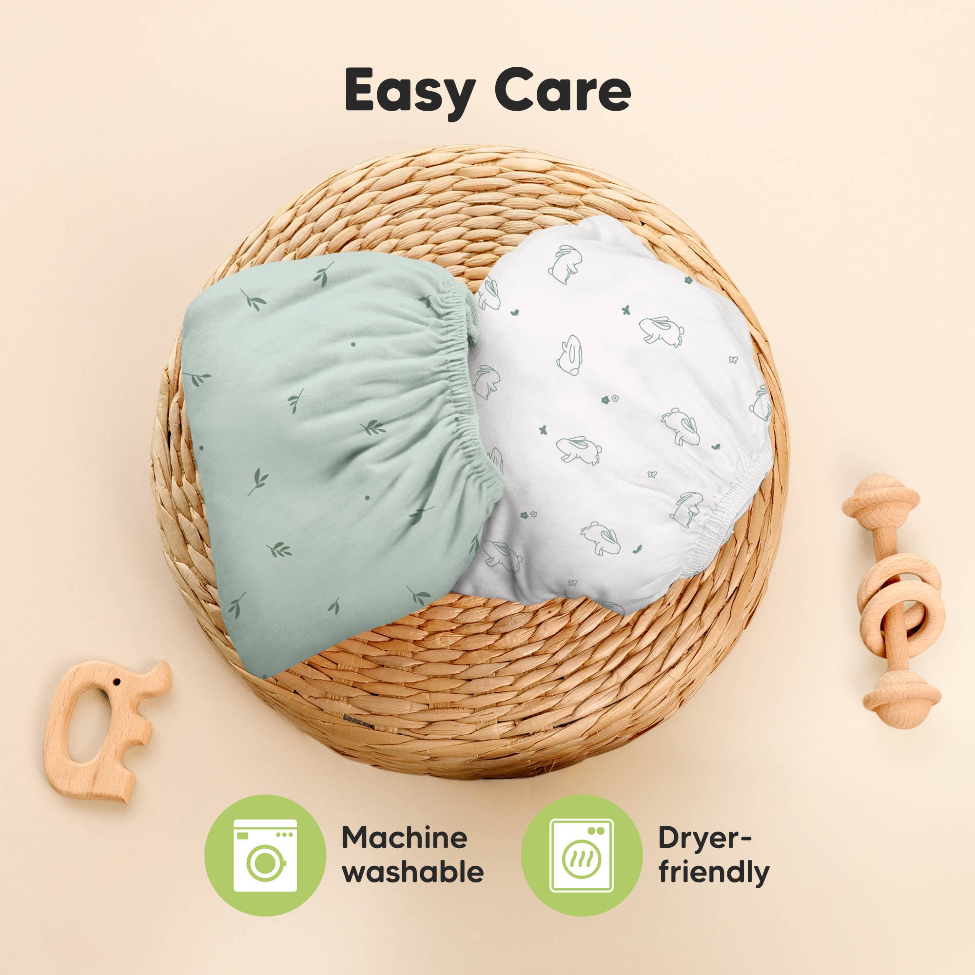 KeaBabies Isla Fitted Mini Crib Sheets, Pack and Play Sheet - Bunny