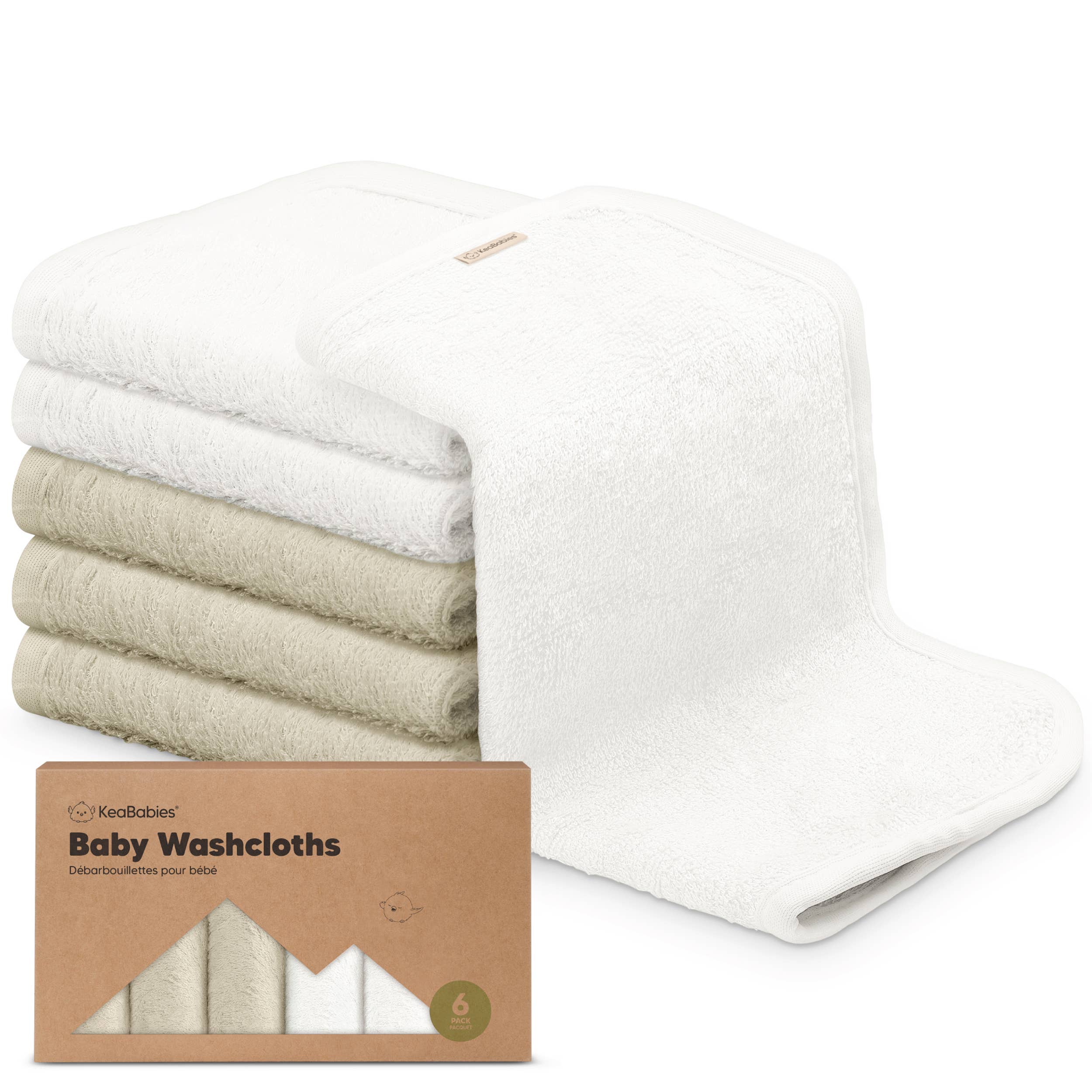KeaBabies - 6-Pack Baby Wash Cloths - White/Stone-Giggles N Gear