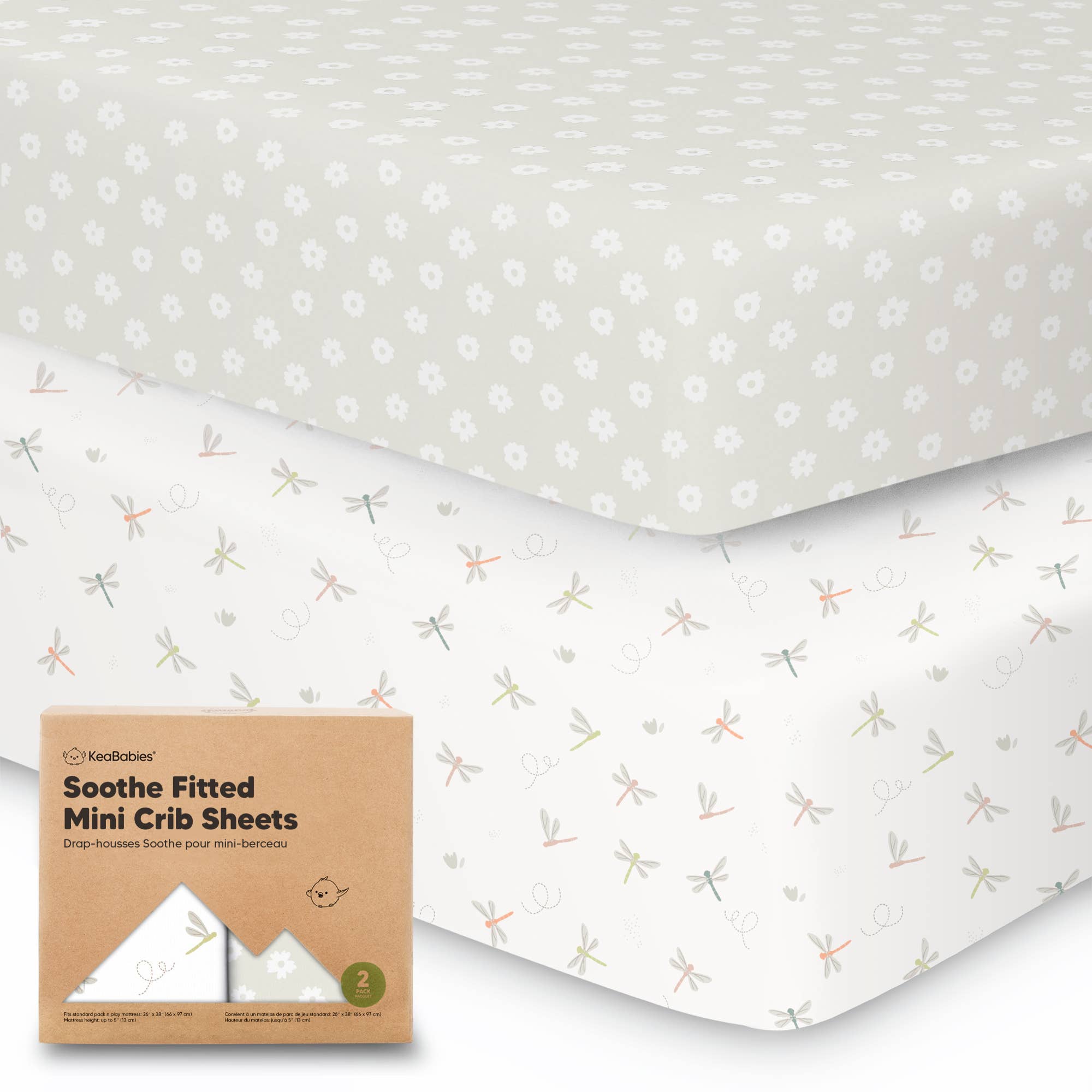 KeaBabies - Soothe Fitted Mini Crib Sheets, Pack n Play, Baby Girls Boys - Meadow-Giggles N Gear