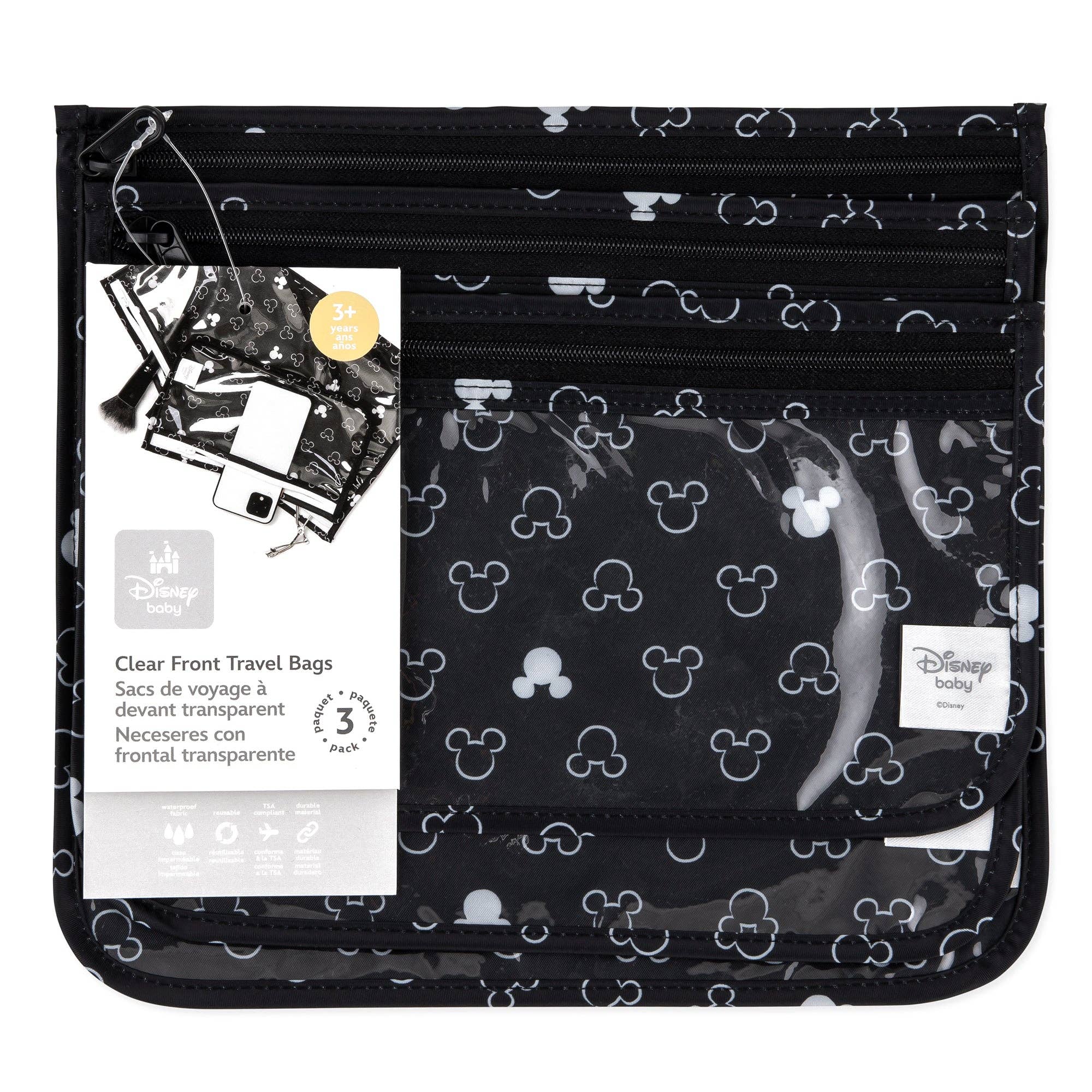 Clear Travel Bag 3-Pack: Mickey Mouse Icon Black + White