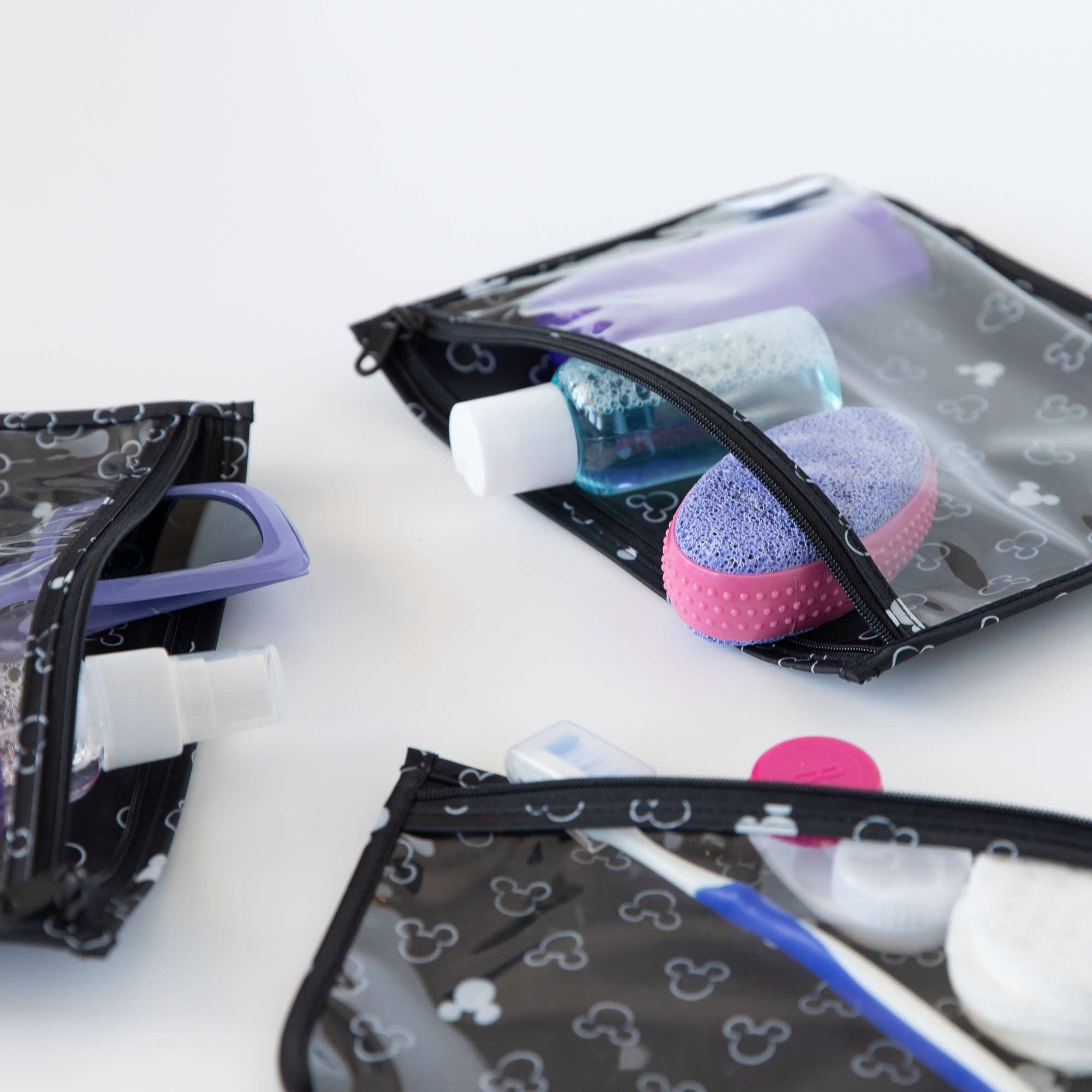 Clear Travel Bag 3-Pack: Mickey Mouse Icon Black + White