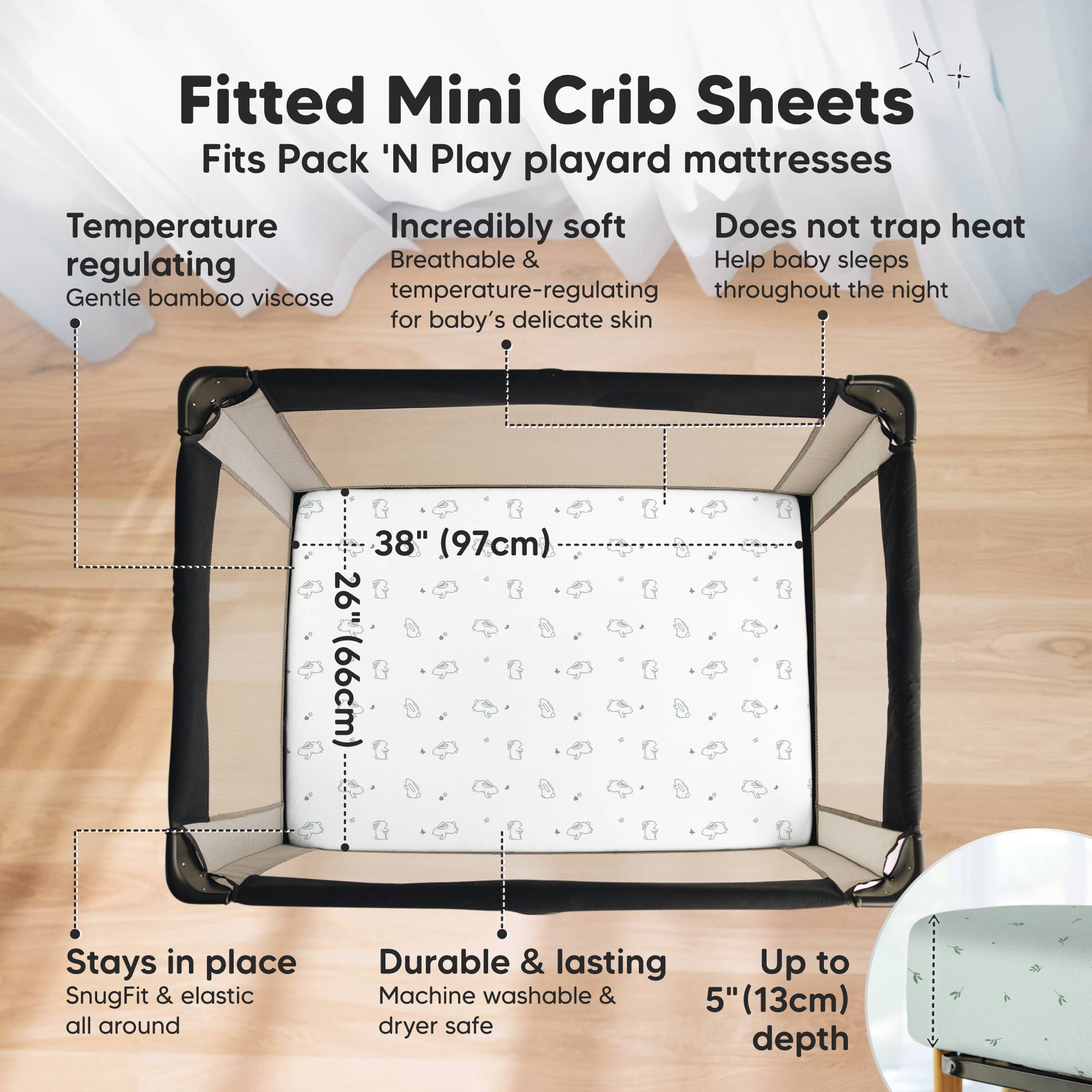 KeaBabies Isla Fitted Mini Crib Sheets, Pack and Play Sheet - Wildflower