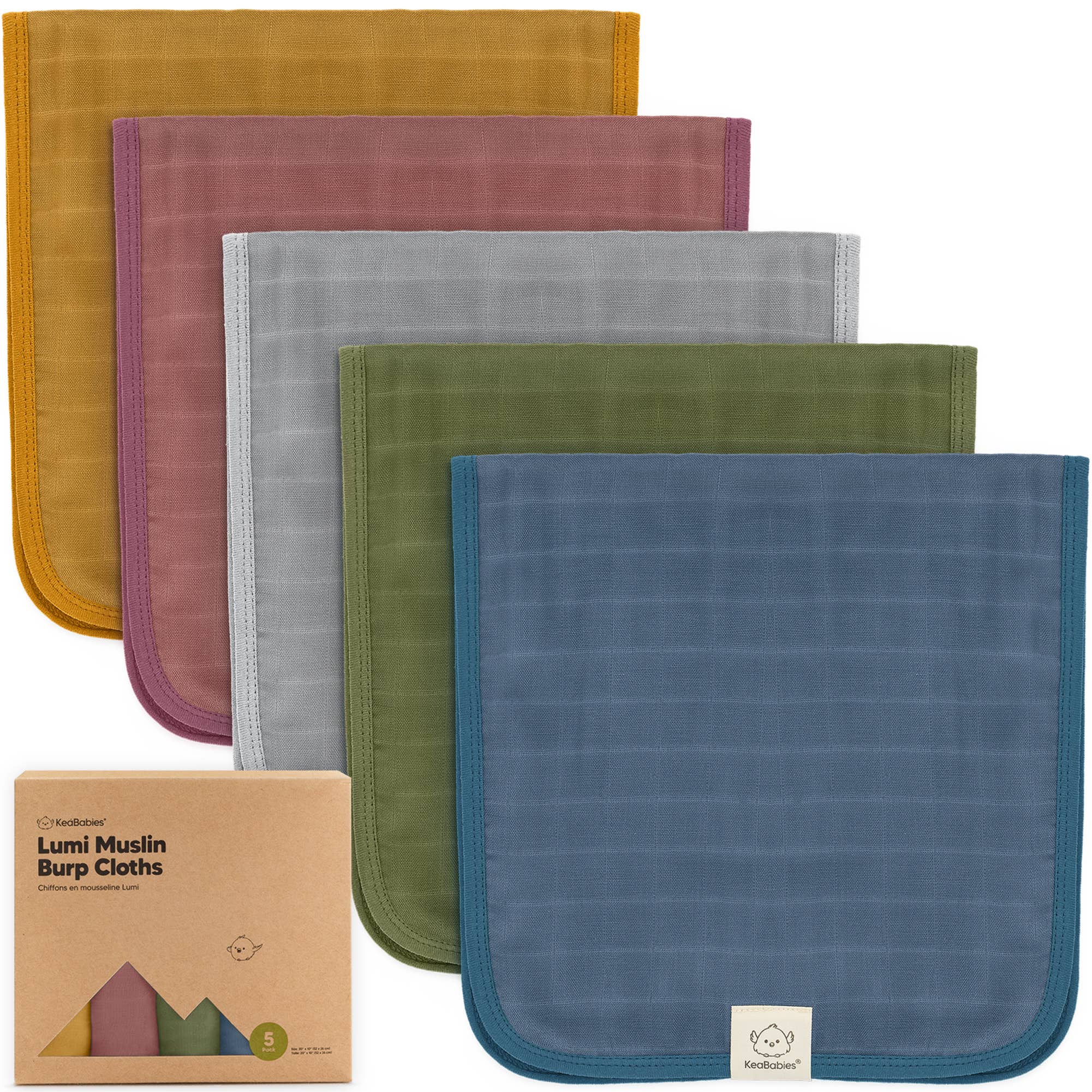 KeaBabies 5pk Lumi Muslin Burp Cloths for Baby - Corals