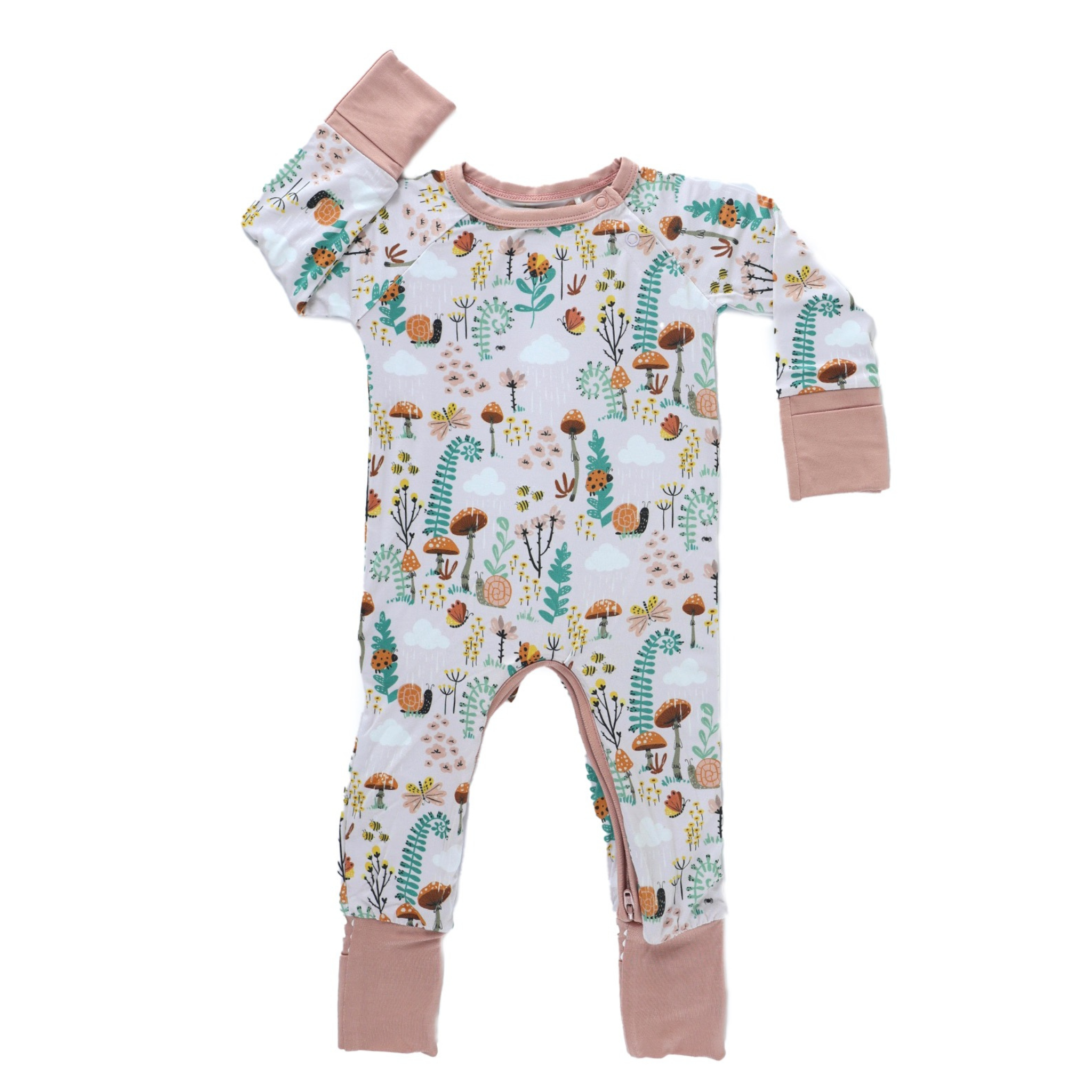 Soft bamboo Crescent Zipp Jammies by Rainn, featuring colorful woodland prints for comfortable baby sleep.